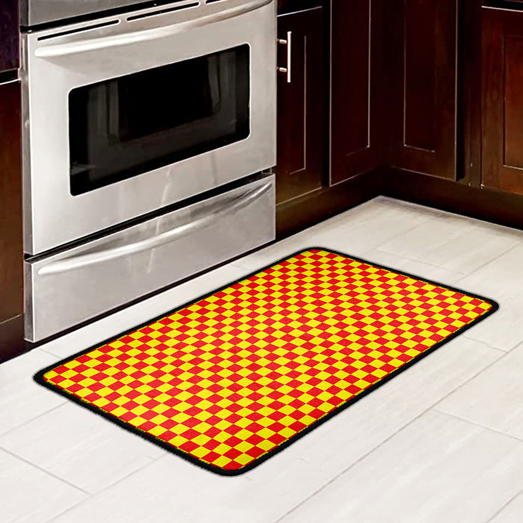 Red And Yellow Checkered Pattern Print Kitchen Mat
