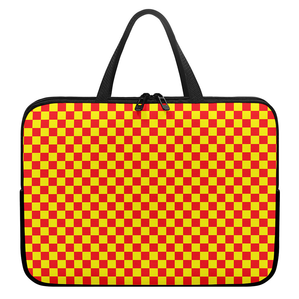 Red And Yellow Checkered Pattern Print Laptop Sleeve With Handle
