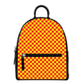Red And Yellow Checkered Pattern Print Leather Backpack