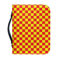 Red And Yellow Checkered Pattern Print Leather Bible Cover