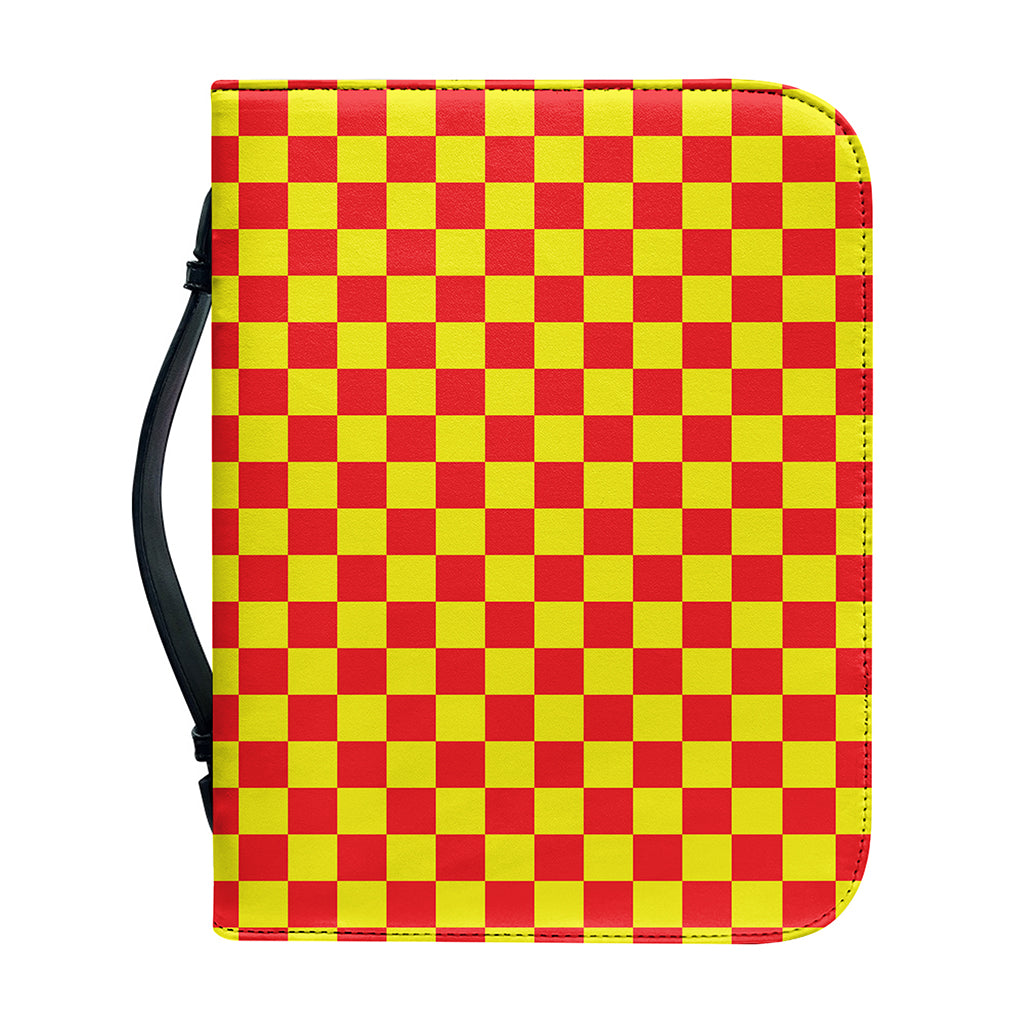 Red And Yellow Checkered Pattern Print Leather Bible Cover