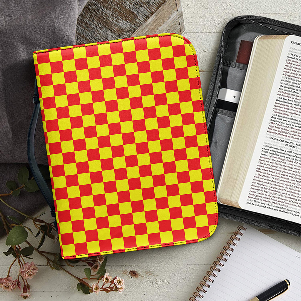 Red And Yellow Checkered Pattern Print Leather Bible Cover