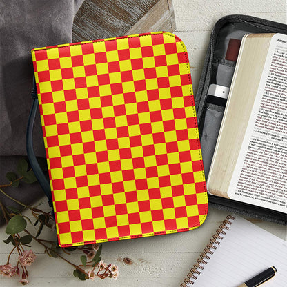 Red And Yellow Checkered Pattern Print Leather Bible Cover