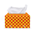 Red And Yellow Checkered Pattern Print Leather Tissue Box Cover