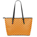 Red And Yellow Checkered Pattern Print Leather Tote Bag With Zipper