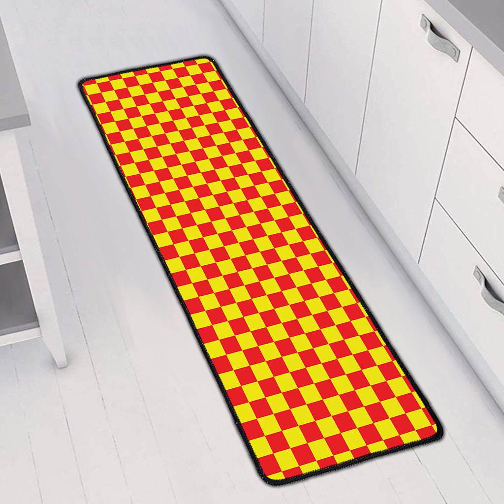 Red And Yellow Checkered Pattern Print Long Kitchen Mat