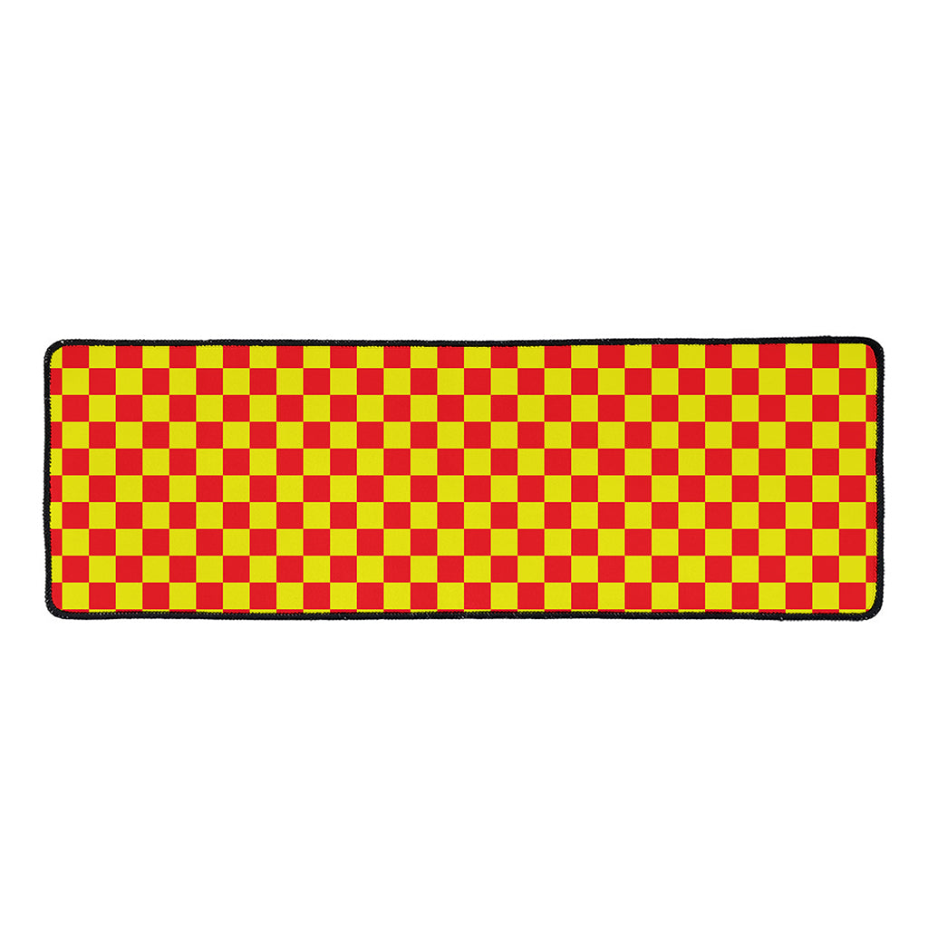 Red And Yellow Checkered Pattern Print Long Kitchen Mat