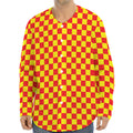 Red And Yellow Checkered Pattern Print Long Sleeve Baseball Jersey
