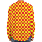 Red And Yellow Checkered Pattern Print Long Sleeve Baseball Jersey