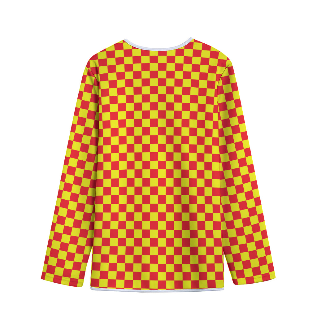 Red And Yellow Checkered Pattern Print Long Sleeve Short Coat