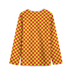 Red And Yellow Checkered Pattern Print Long Sleeve Short Coat