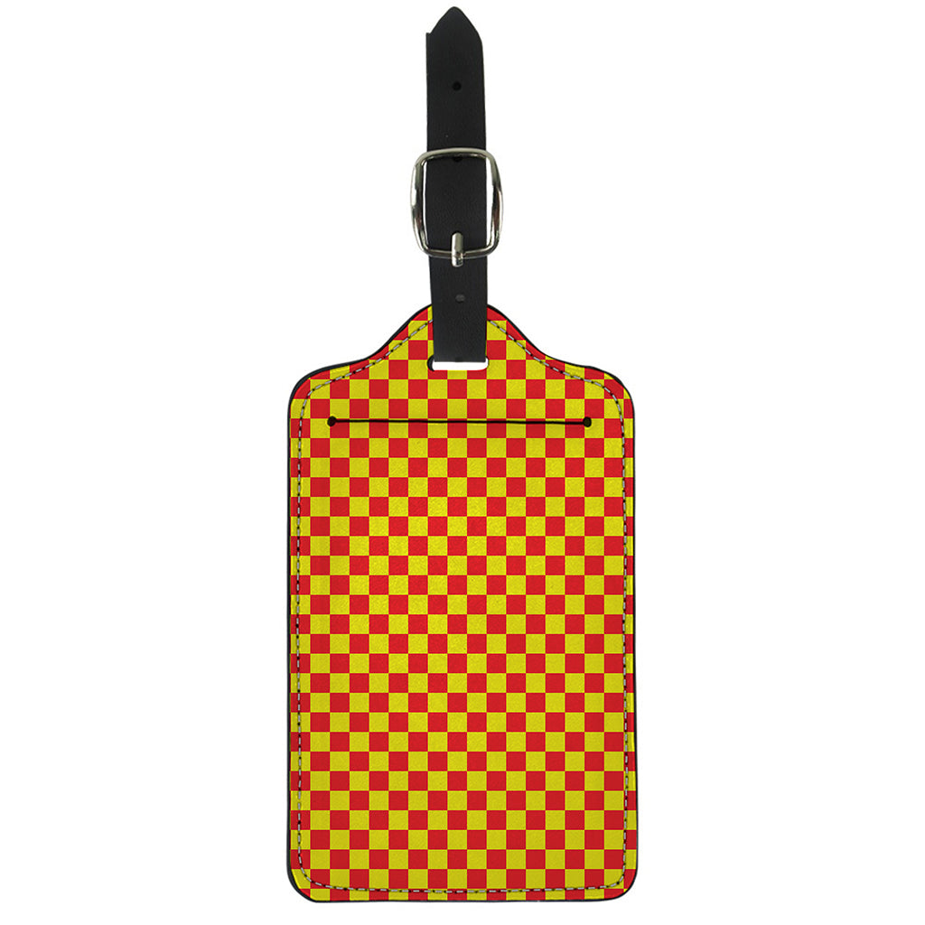 Red And Yellow Checkered Pattern Print Luggage Tag