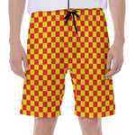 Red And Yellow Checkered Pattern Print Men's Beach Shorts