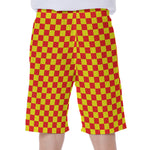 Red And Yellow Checkered Pattern Print Men's Beach Shorts