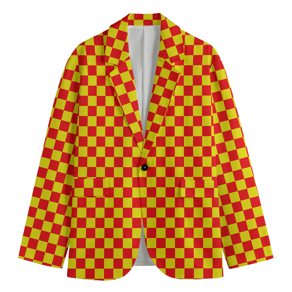 Red And Yellow Checkered Pattern Print Men's Blazer