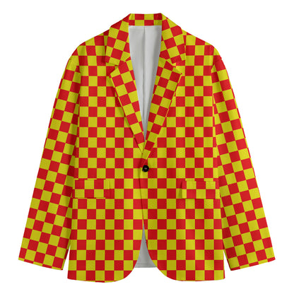 Red And Yellow Checkered Pattern Print Men's Blazer