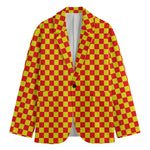 Red And Yellow Checkered Pattern Print Men's Blazer