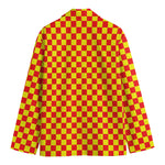 Red And Yellow Checkered Pattern Print Men's Blazer