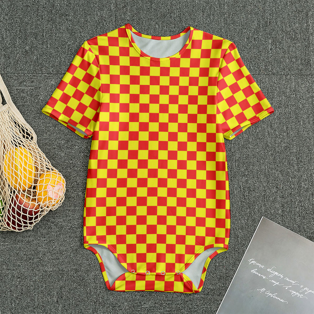 Red And Yellow Checkered Pattern Print Men's Bodysuit