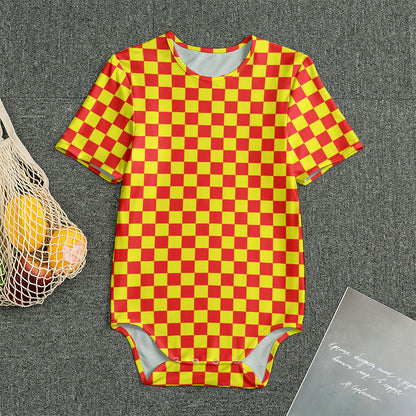 Red And Yellow Checkered Pattern Print Men's Bodysuit