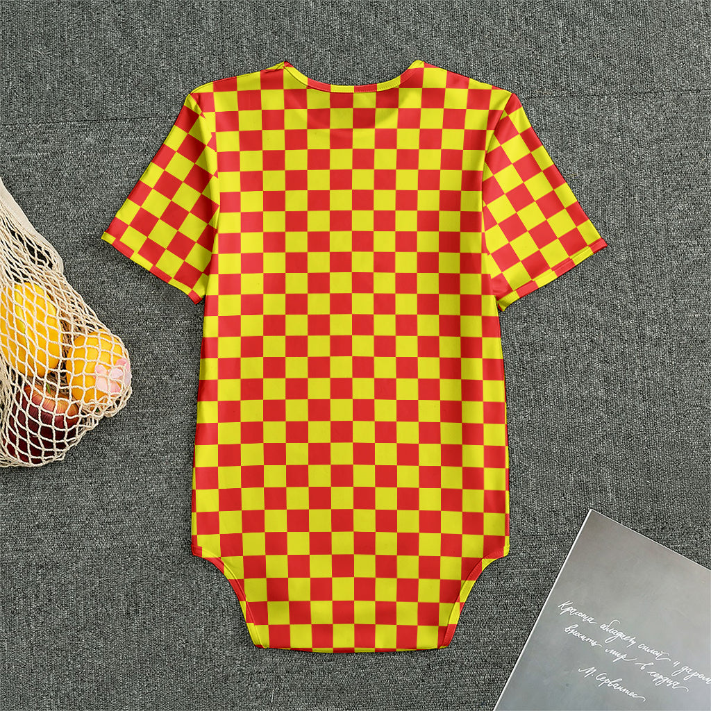 Red And Yellow Checkered Pattern Print Men's Bodysuit