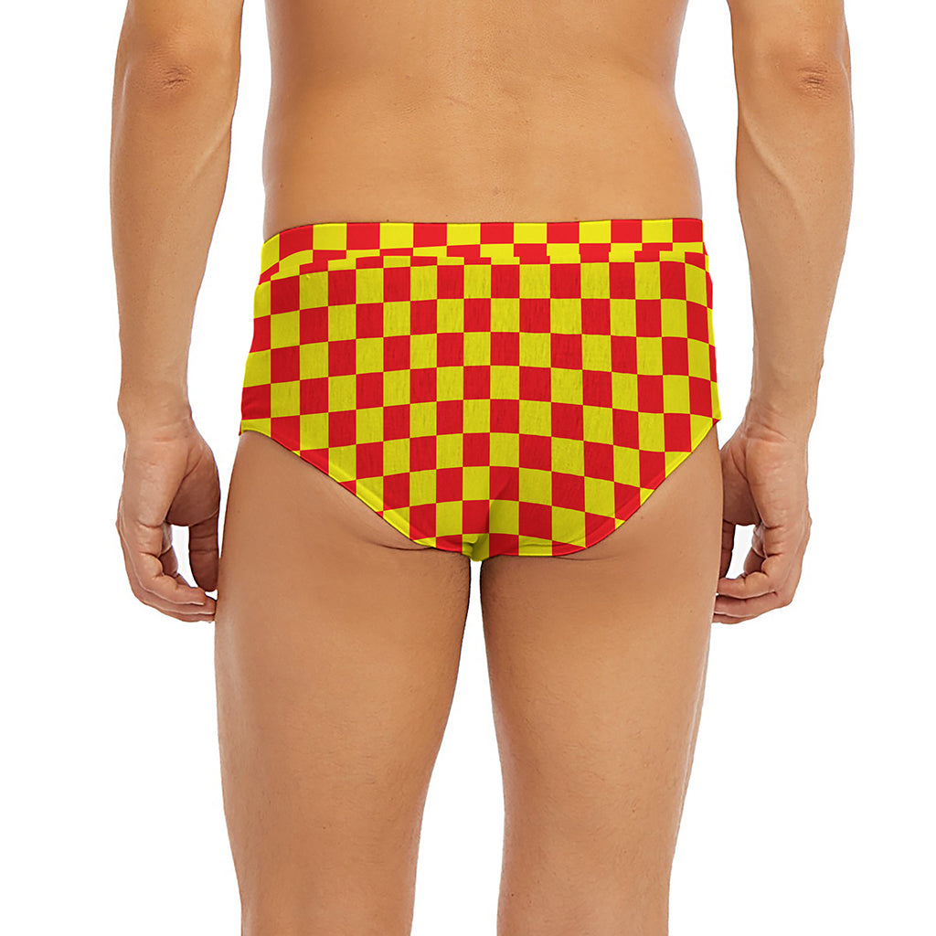 Red And Yellow Checkered Pattern Print Men's Briefs