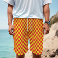 Red And Yellow Checkered Pattern Print Men's Cargo Shorts