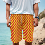 Red And Yellow Checkered Pattern Print Men's Cargo Shorts