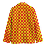 Red And Yellow Checkered Pattern Print Men's Cotton Blazer
