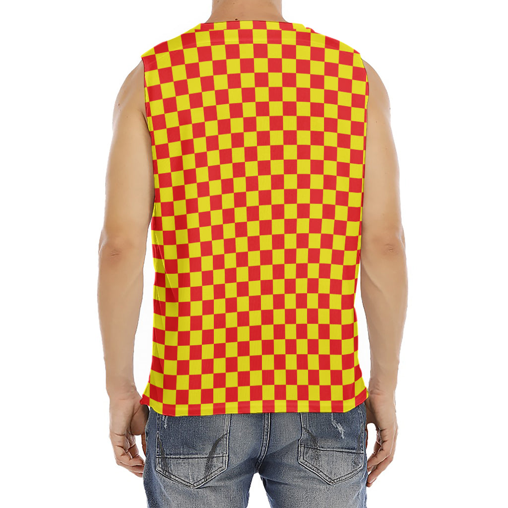 Red And Yellow Checkered Pattern Print Men's Fitness Tank Top