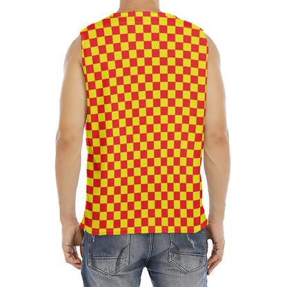 Red And Yellow Checkered Pattern Print Men's Fitness Tank Top