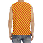 Red And Yellow Checkered Pattern Print Men's Fitness Tank Top