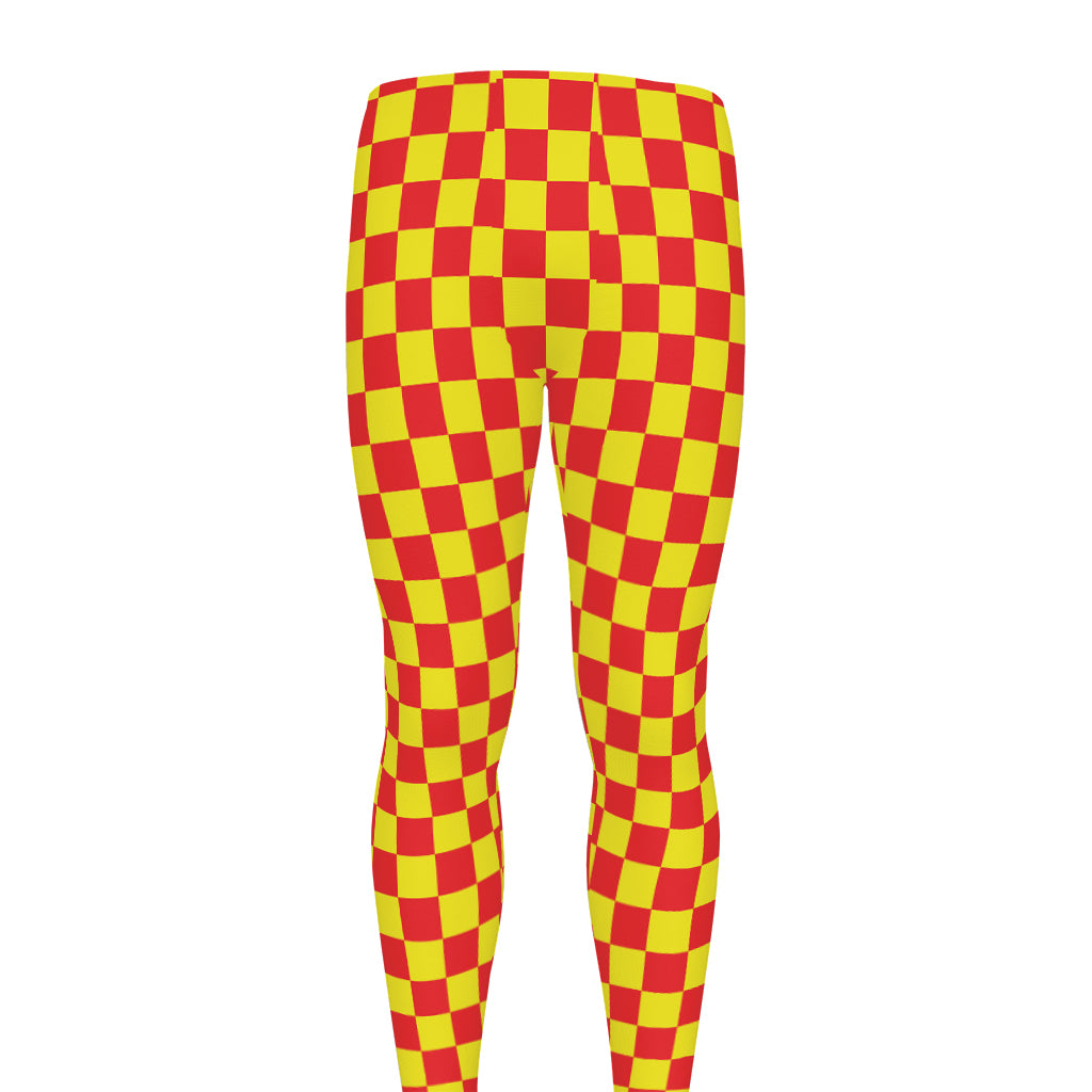 Red And Yellow Checkered Pattern Print Men's leggings