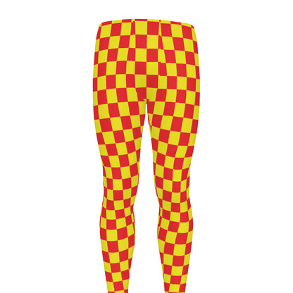 Red And Yellow Checkered Pattern Print Men's leggings