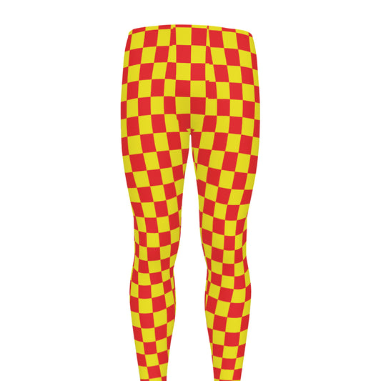 Red And Yellow Checkered Pattern Print Men's leggings