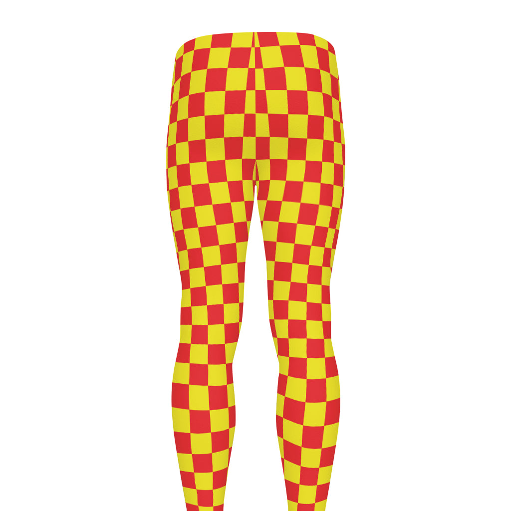 Red And Yellow Checkered Pattern Print Men's leggings