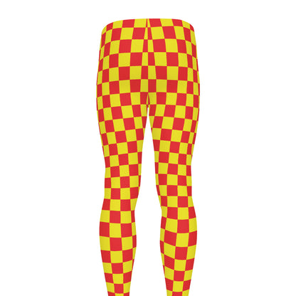 Red And Yellow Checkered Pattern Print Men's leggings