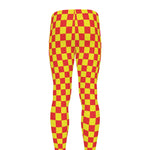Red And Yellow Checkered Pattern Print Men's leggings