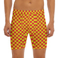 Red And Yellow Checkered Pattern Print Men's Long Boxer Briefs