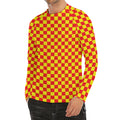 Red And Yellow Checkered Pattern Print Men's Long Sleeve Rash Guard