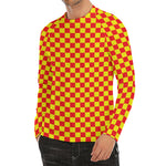 Red And Yellow Checkered Pattern Print Men's Long Sleeve Rash Guard