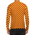 Red And Yellow Checkered Pattern Print Men's Long Sleeve Rash Guard
