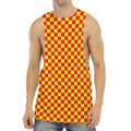Red And Yellow Checkered Pattern Print Men's Muscle Tank Top