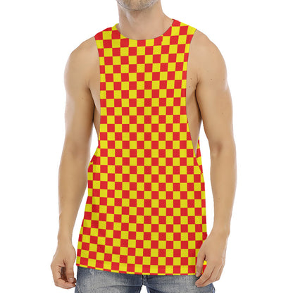 Red And Yellow Checkered Pattern Print Men's Muscle Tank Top