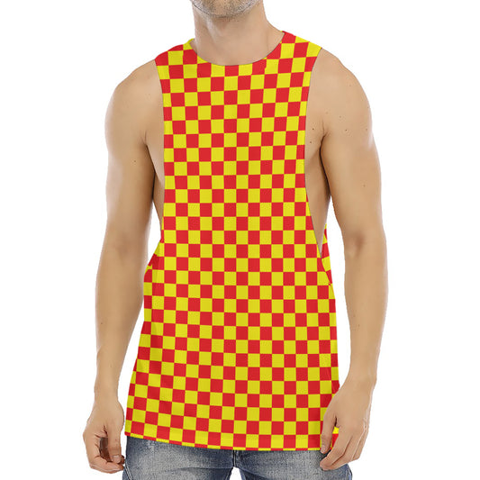 Red And Yellow Checkered Pattern Print Men's Muscle Tank Top
