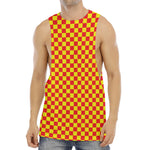 Red And Yellow Checkered Pattern Print Men's Muscle Tank Top