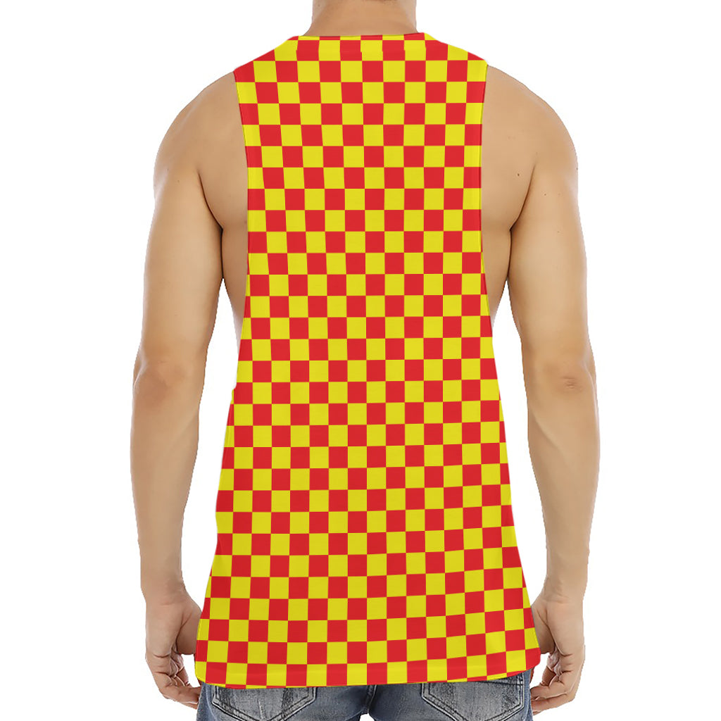 Red And Yellow Checkered Pattern Print Men's Muscle Tank Top