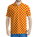 Red And Yellow Checkered Pattern Print Men's Polo Shirt