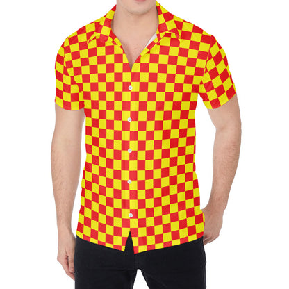 Red And Yellow Checkered Pattern Print Men's Shirt