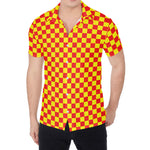 Red And Yellow Checkered Pattern Print Men's Shirt